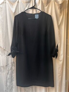 CeCe Black Long Sleeve Shift Dress with Tie Cuffs